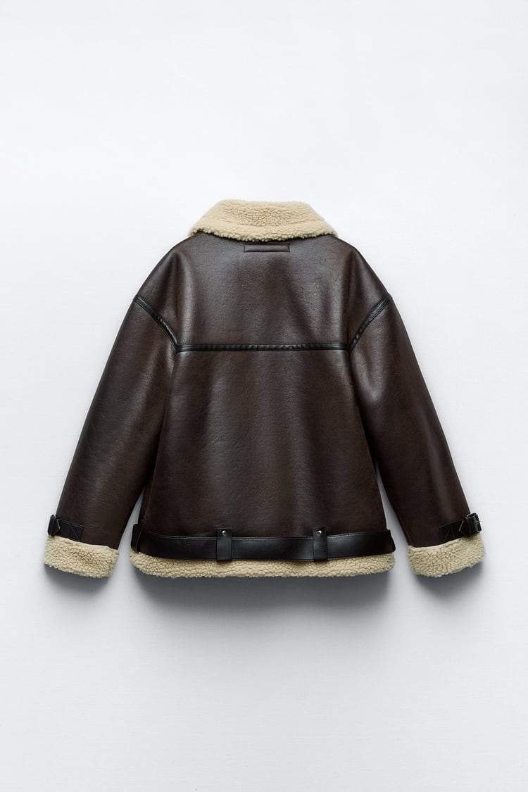 Women's Faux Shearling Aviator Jacket with Oversized Collar