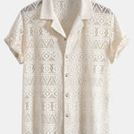Short Sleeve Geometry Textured Cuban Shirt