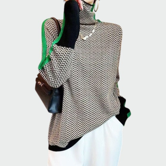 Women's Herringbone Turtleneck with Stripe Detail