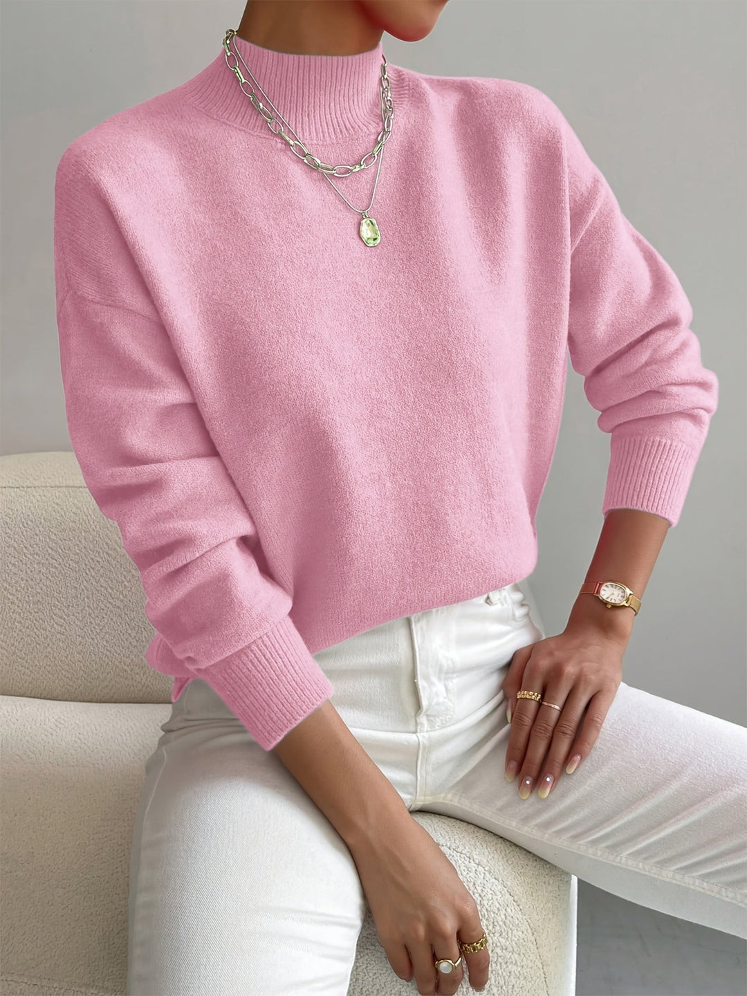 Women’s Minimalist Crew Neck Sweater Relaxed Knit Pullover
