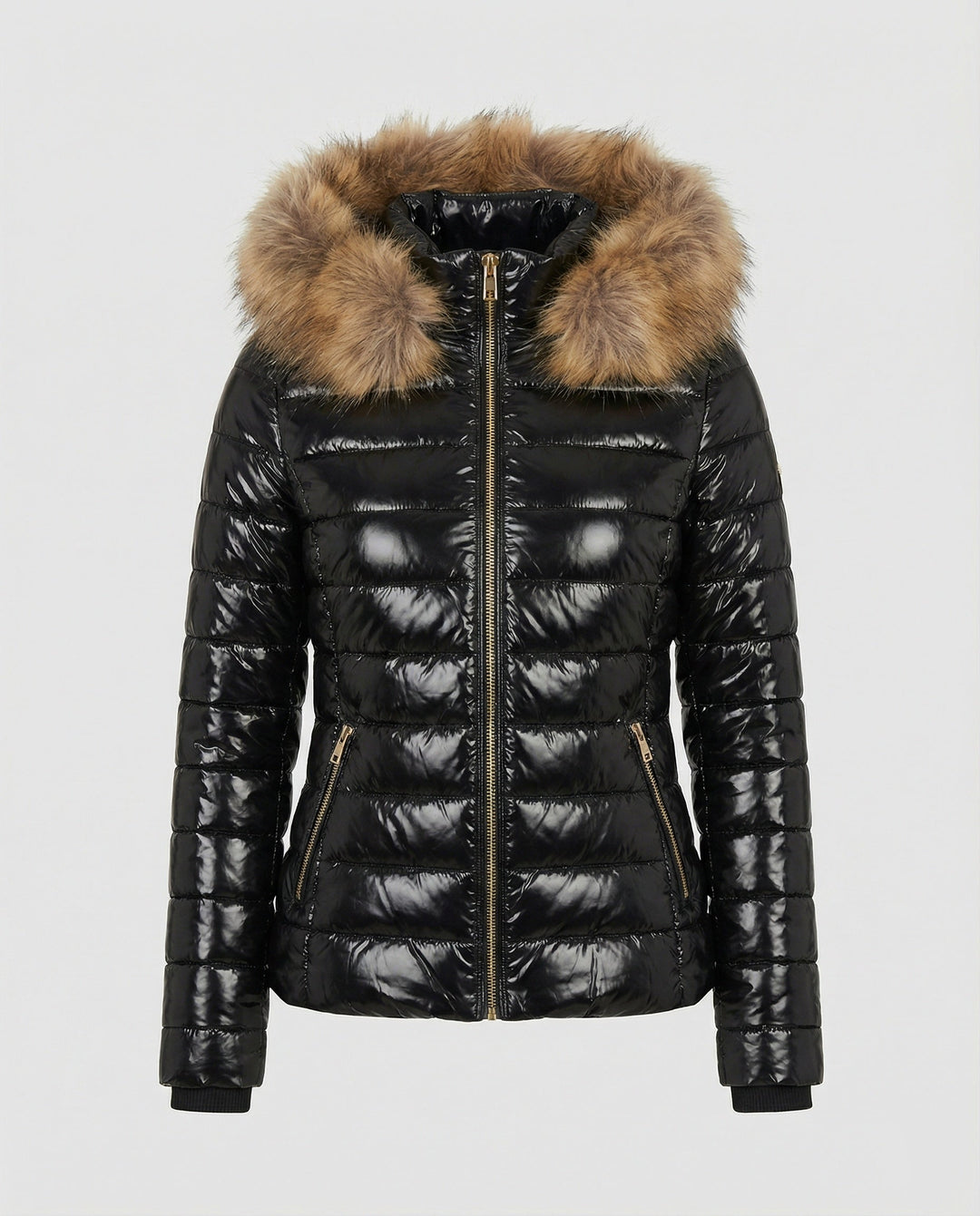 Women's Hooded Puffer Jacket with Faux Fur Trim