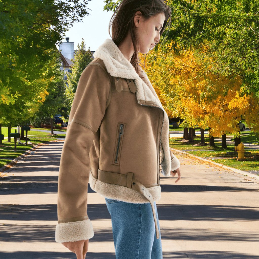 Warm Shearling Aviator Jacket Stylish