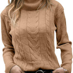 Women's Cable-Knit Turtleneck Jumper Long Sleeve