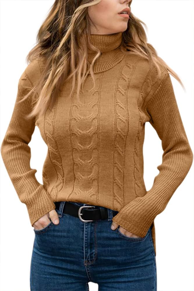Women's Cable-Knit Turtleneck Jumper Long Sleeve