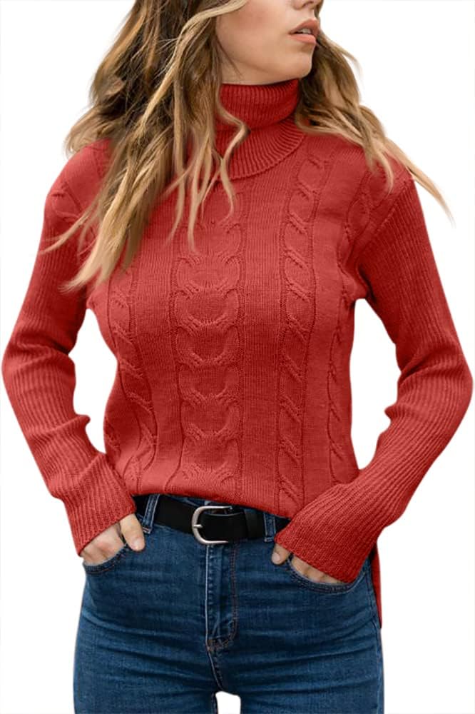 Women's Cable-Knit Turtleneck Jumper Long Sleeve