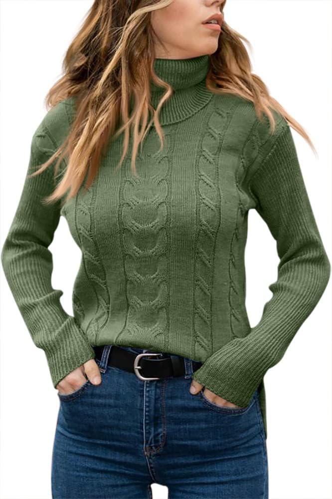 Women's Cable-Knit Turtleneck Jumper Long Sleeve