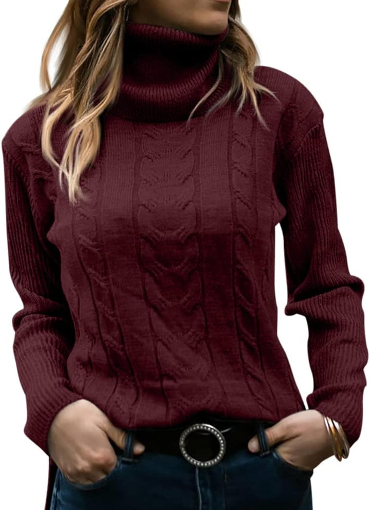 Women's Cable-Knit Turtleneck Jumper Long Sleeve