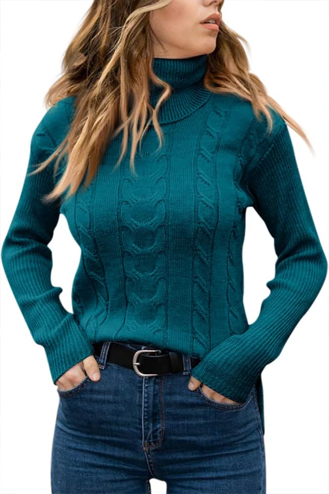 Women's Cable-Knit Turtleneck Jumper Long Sleeve