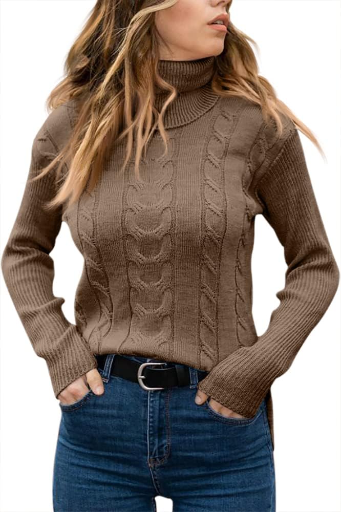 Women's Cable-Knit Turtleneck Jumper Long Sleeve