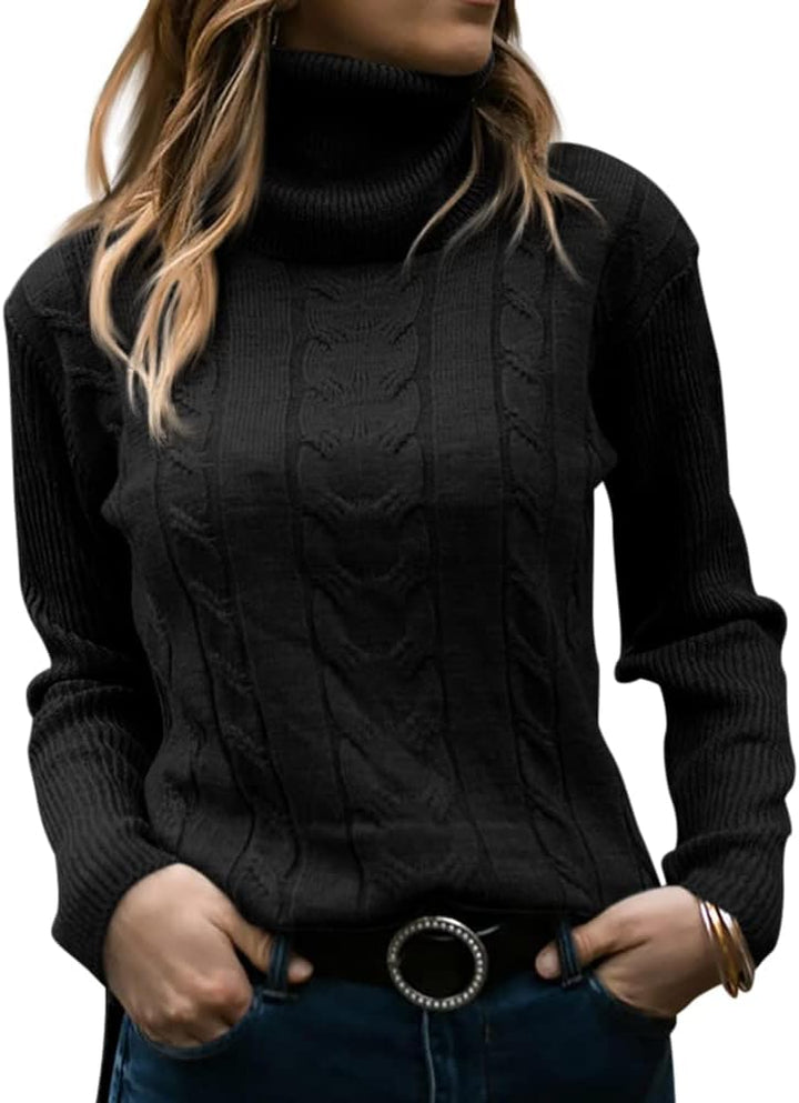 Women's Cable-Knit Turtleneck Jumper Long Sleeve