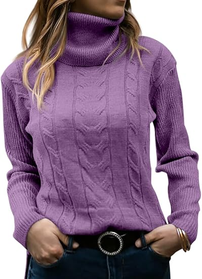 Women's Cable-Knit Turtleneck Jumper Long Sleeve