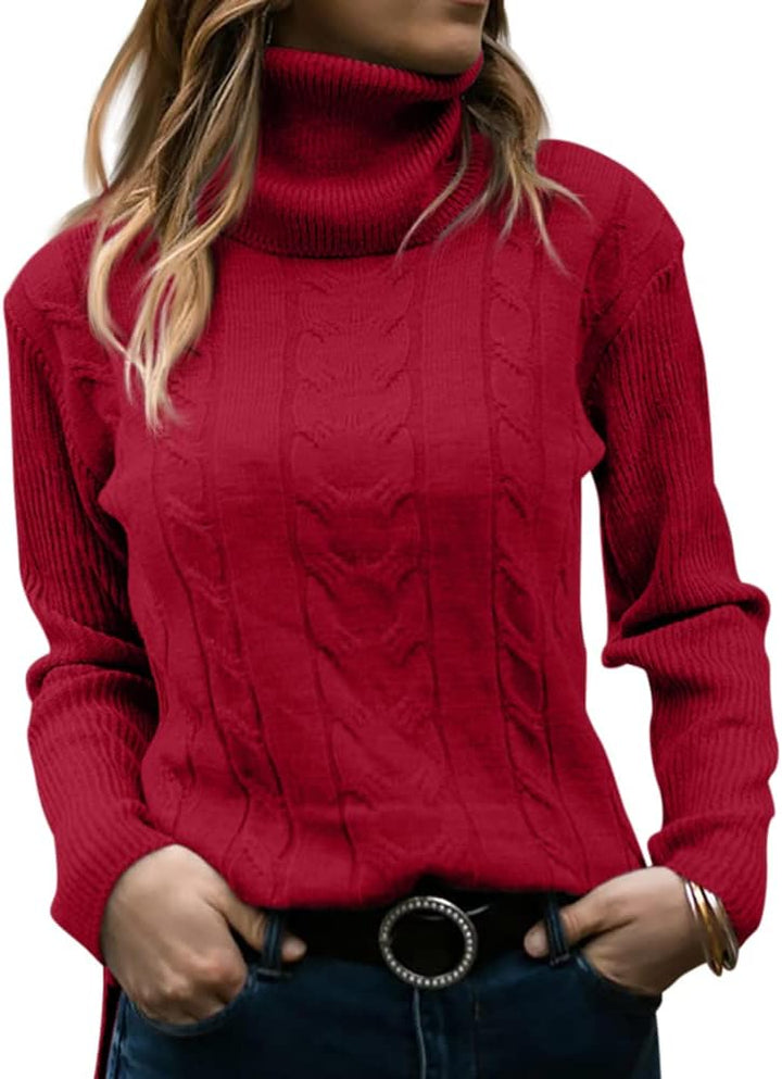 Women's Cable-Knit Turtleneck Jumper Long Sleeve