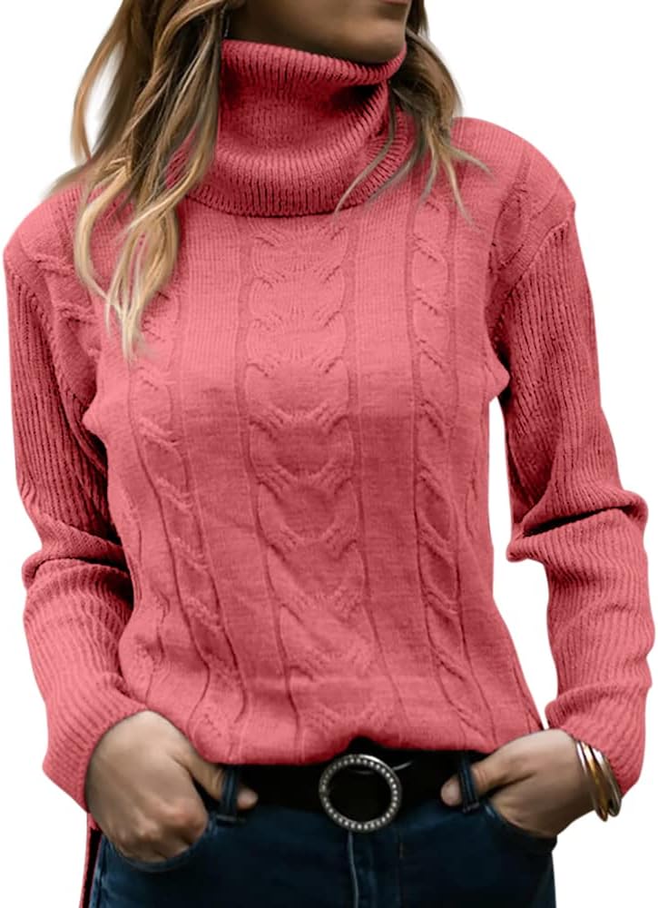 Women's Cable-Knit Turtleneck Jumper Long Sleeve