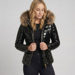 Women's Hooded Puffer Jacket with Faux Fur Trim