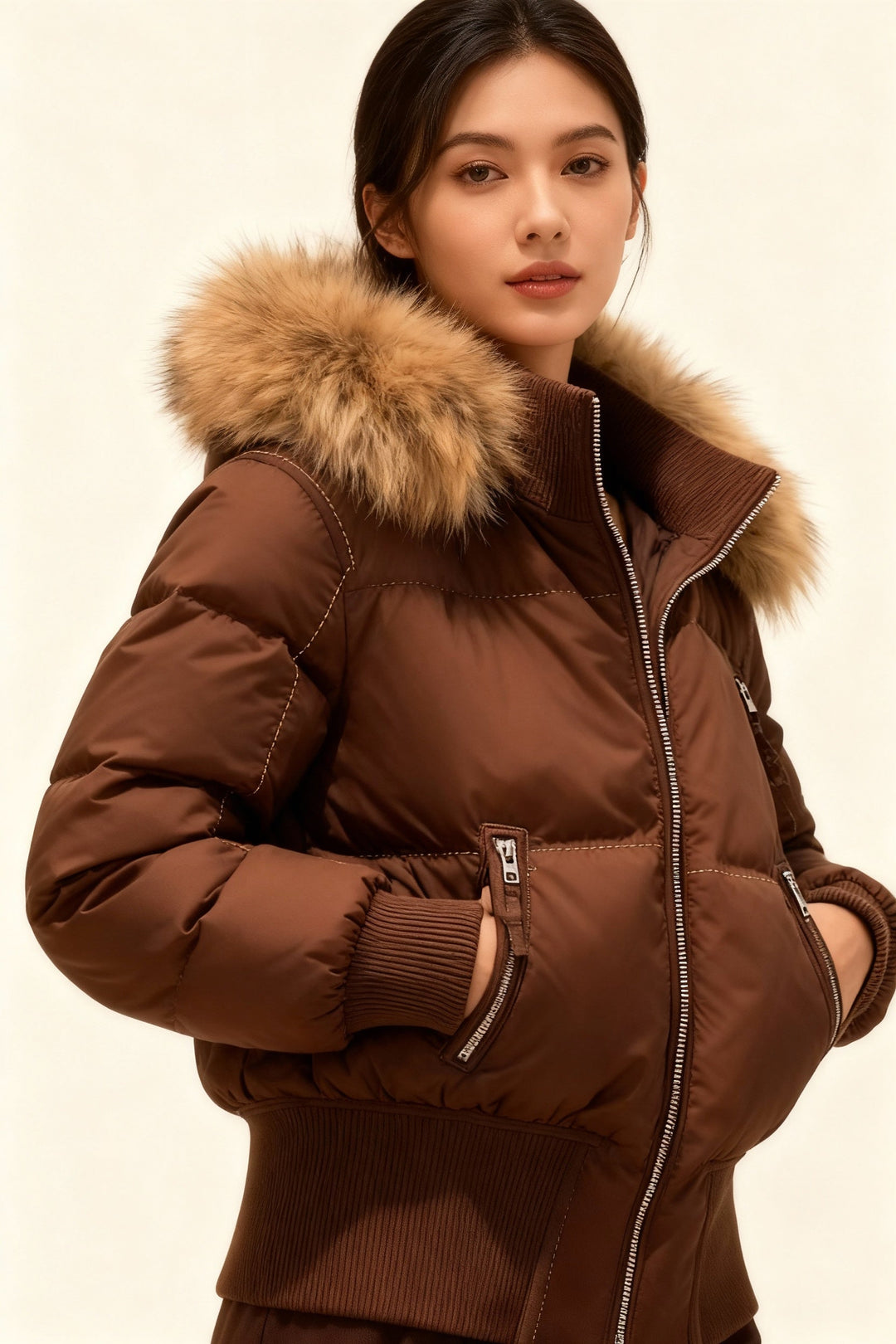 Women's Quilted Winter Jacket Removable Hood